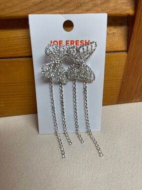 Joe Fresh Silver Butterfly Rhinestone Earrings with Dangles